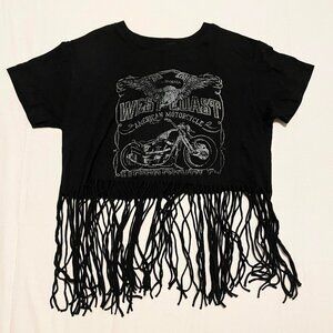 Forever 21 Biker Fringed Crop Tshirt Womens Size Small Motorcycle Shirt
